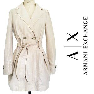AX Armani Exchange Womens Linen Trench Coat Tan with Metallic Gold Thread  M
